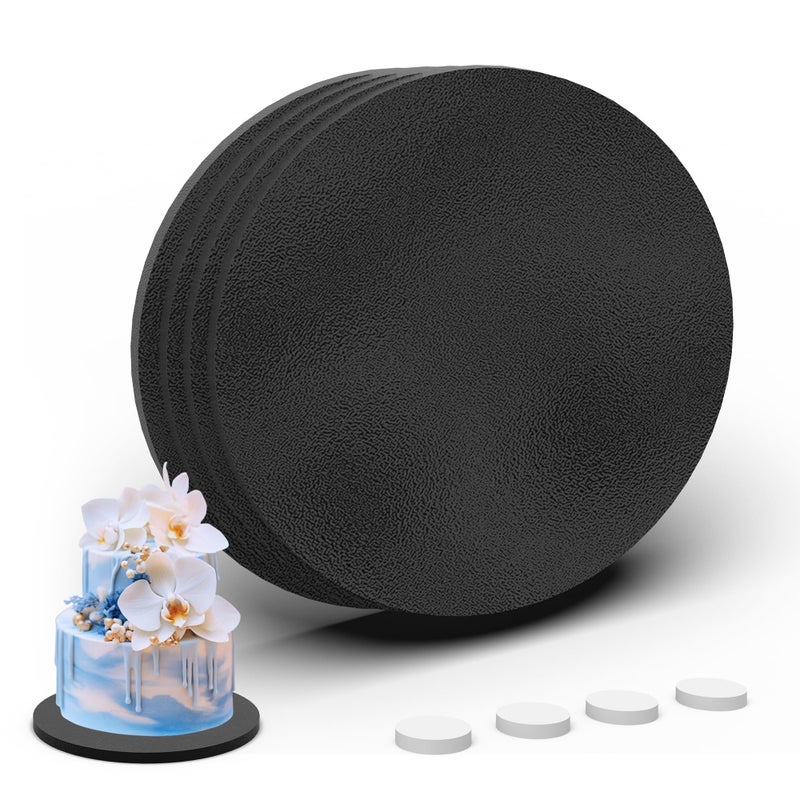 POPUPARTY 4 Pack 8 Inch Greaseproof Cake Drums, Round Solid Cakes Boards Drum, Pressureproof Decorating Supplies with Prop Up Tool for Wedding, Birthday, Party (Black) - Image 1